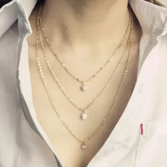 Jewelry - Beautiful Gold Filled CZ Triple Layer Necklace